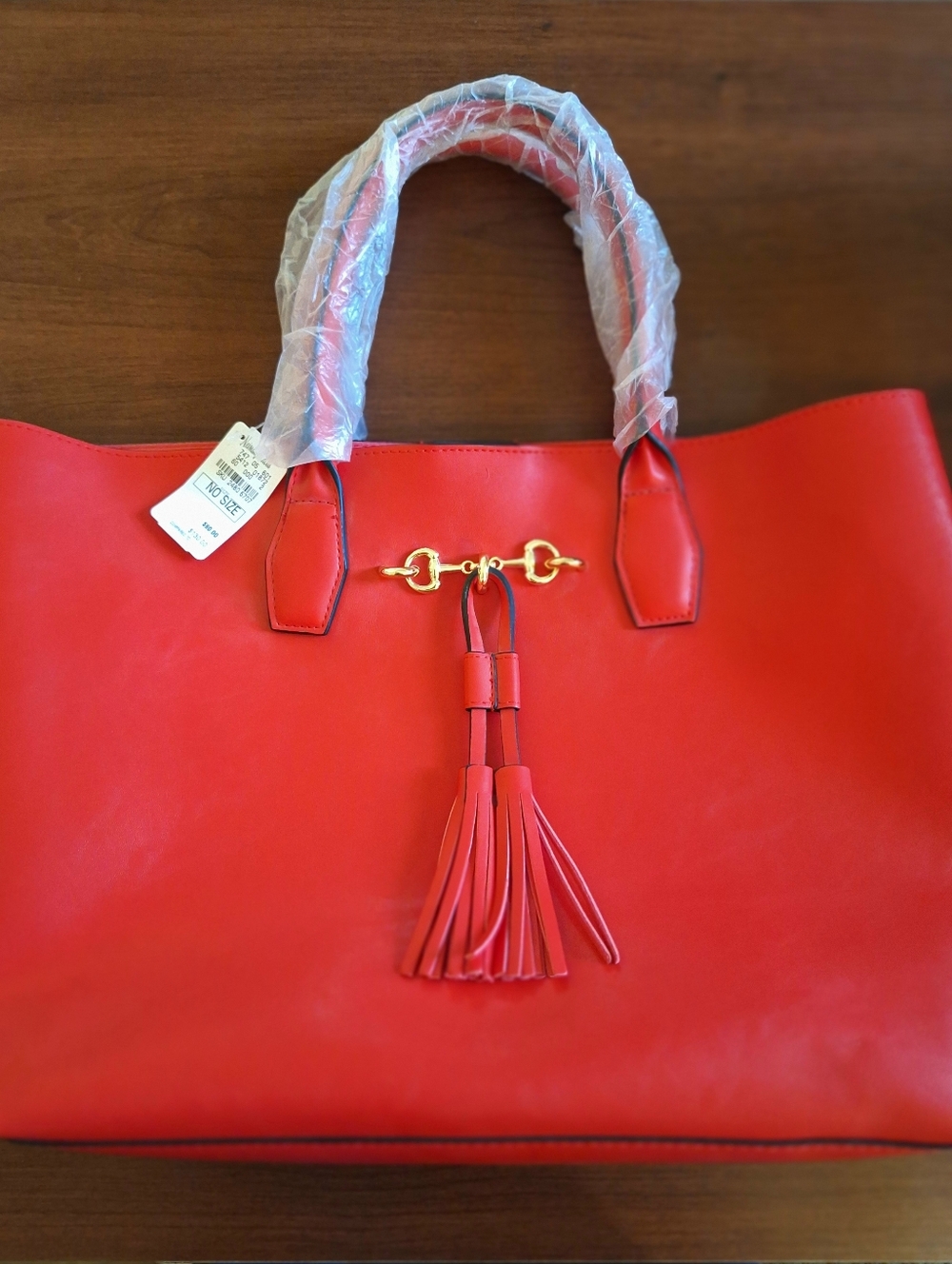 NWT Neiman Marcus Vibrant Red Horsebit Tassel Oversized Shoulder Tote